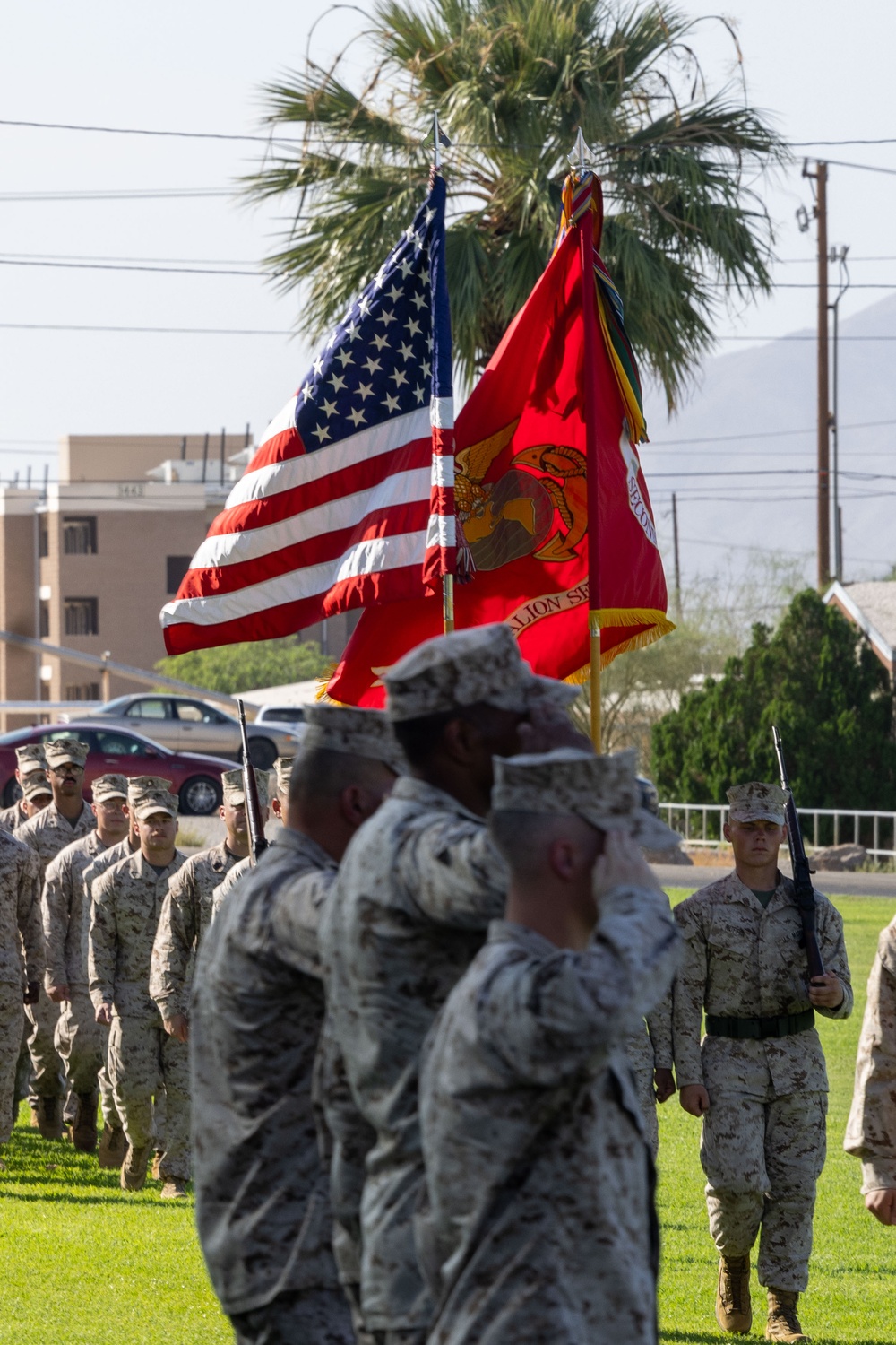 Delgadillo is relieved by Miranda as the 2/7 Sergeant Major during a relief and appointment ceremony
