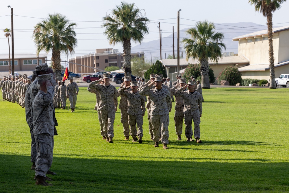 Delgadillo is relieved by Miranda as the 2/7 Sergeant Major during a relief and appointment ceremony