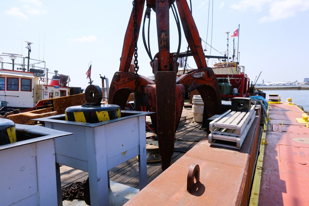 USACE Chicago, Lake Michigan Floating Plant works on Milwaukee Harbor south breakwater