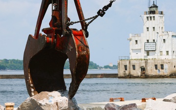 U.S. Army Corps of Engineers, Chicago District’s floating plant provides breakwater stability to the shores of Lake Michigan