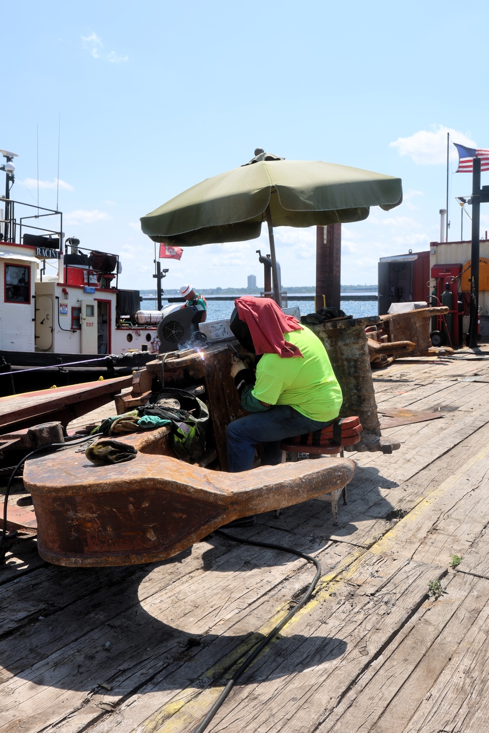 USACE Chicago, Lake Michigan Floating Plant works on Milwaukee Harbor south breakwater