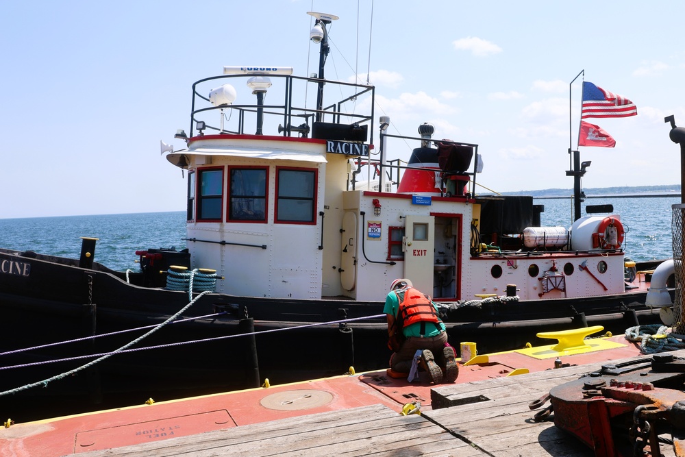 USACE Chicago, Lake Michigan Floating Plant works on Milwaukee Harbor south breakwater