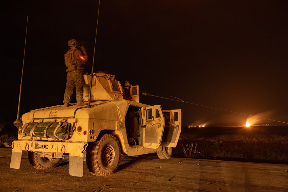 Weapons Co., 2nd Bn., 5th Marines (Rein.), participates in live fire ranges during Exercise Predator’s Run 24