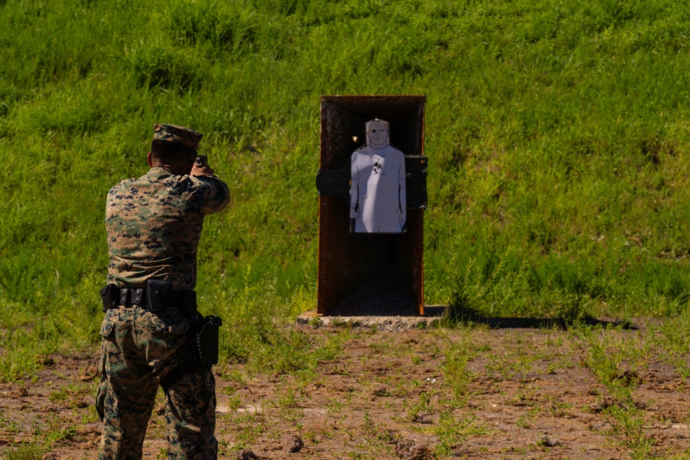 Camp Mujuk Marines and South Korean security guards conduct annual pistol qualification