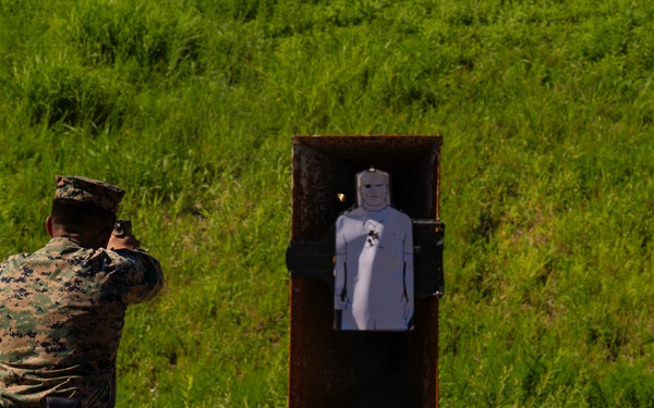 Camp Mujuk Marines and South Korean security guards conduct annual pistol qualification