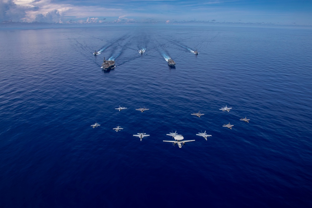 Abraham Lincoln Carrier Strike Group and Cavour Strike Group Sail in the Pacific Ocean