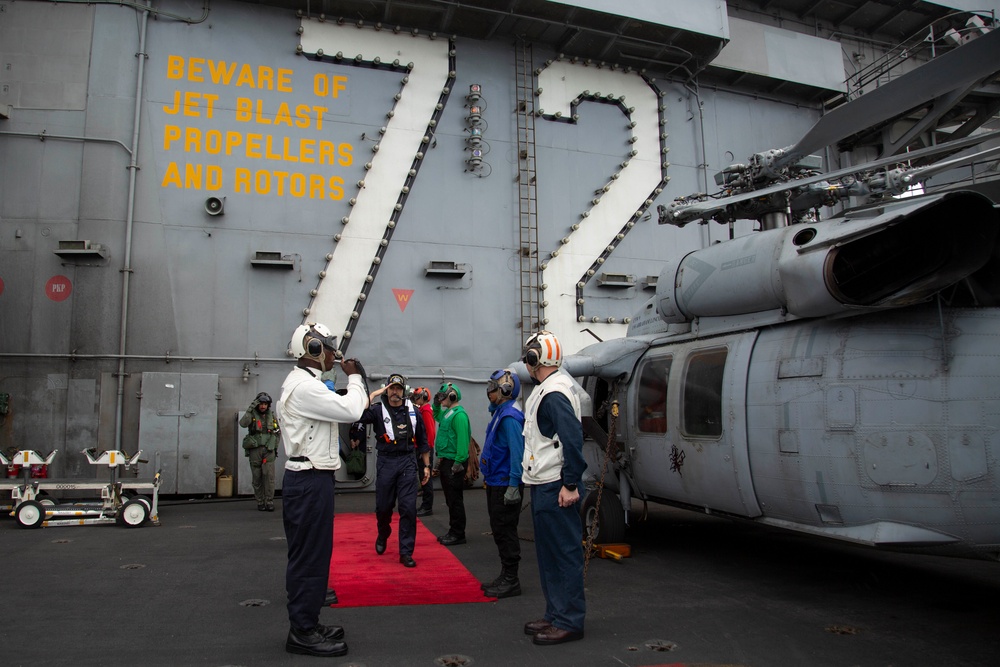 Rear Adm. Giancarlo Ciappina departs USS Abraham Lincoln