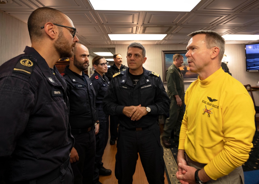 RADM Sean Bailey Welcomes Italian Navy Staff During Shipboard Tour