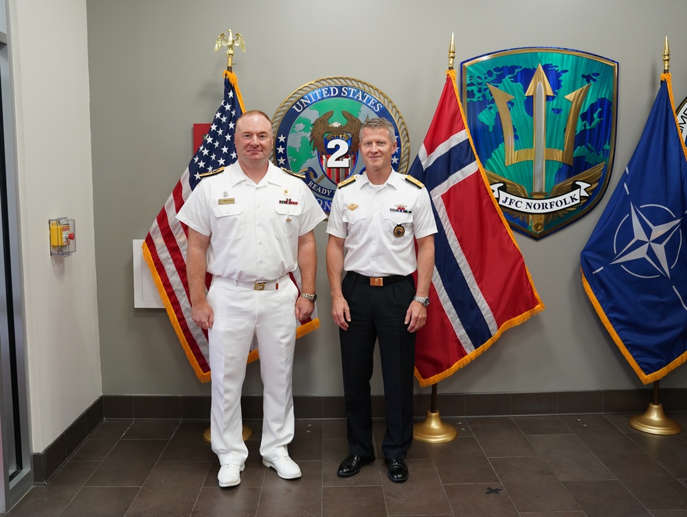 Vice Commander, U.S. Second Fleet, Meets with Rear Adm. Berdal of Norwegian Navy