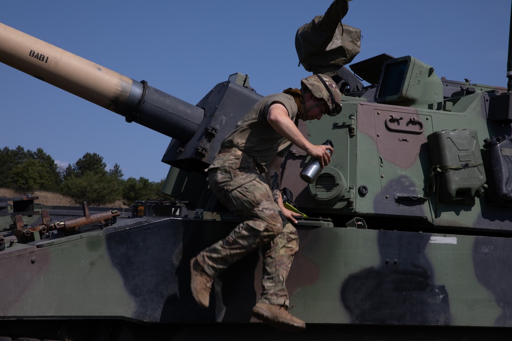 B Battery, 1st Battalion, 201st Field Artillery Regiment reacts to contact and shoots illumination rounds during Northern Strike 2024