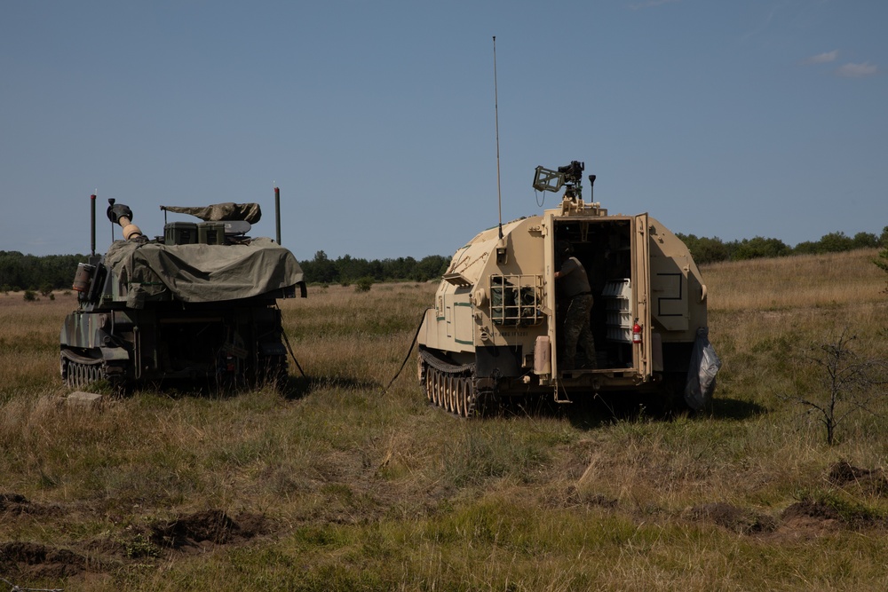 B Battery, 1st Battalion, 201st Field Artillery Regiment reacts to contact and shoots illumination rounds during Northern Strike 2024