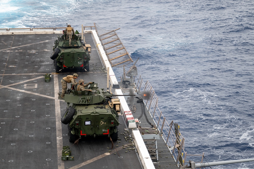 Live-fire exercises at sea aboard USS Somerset