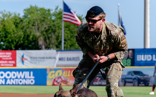JBSA senior leader, service members participate at Missions Baseball military appreciation event