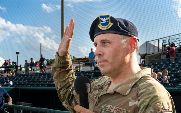 JBSA senior leader, service members participate at Missions Baseball military appreciation event