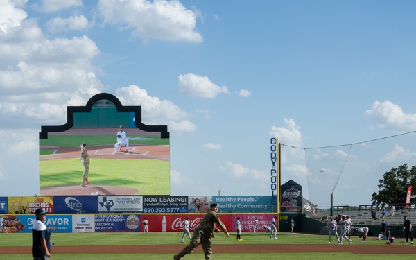 JBSA senior leader, service members participate at Missions Baseball military appreciation event