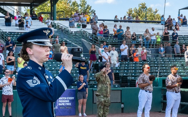 JBSA senior leader, service members participate at Missions Baseball military appreciation event
