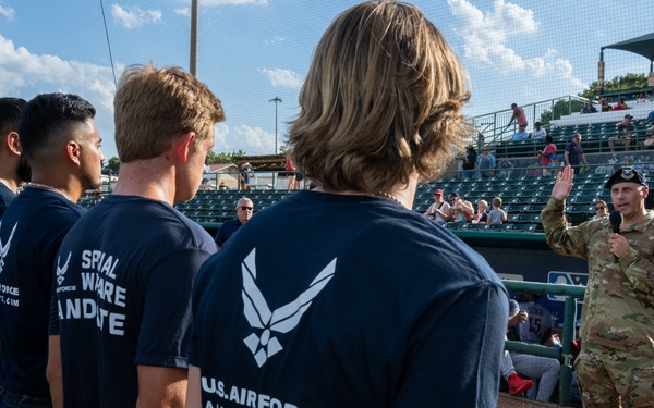 JBSA senior leader, service members participate at Missions Baseball military appreciation event