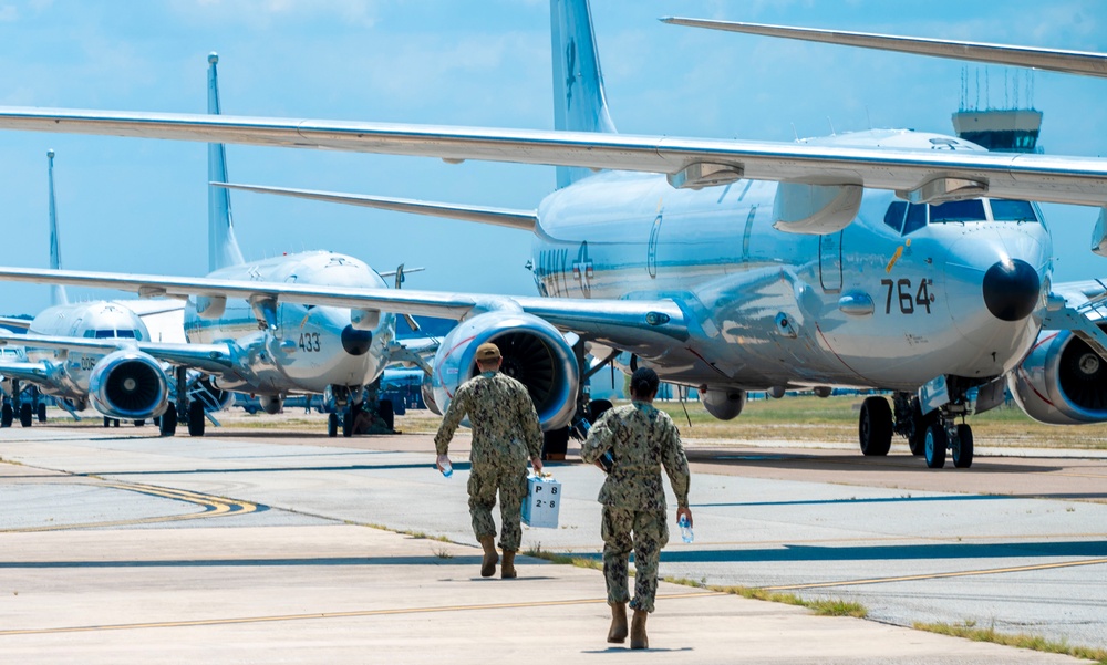 U.S. Navy P-8A Aircraft Return to NAS Jacksonville After Tropical Storm Debby Evacuation