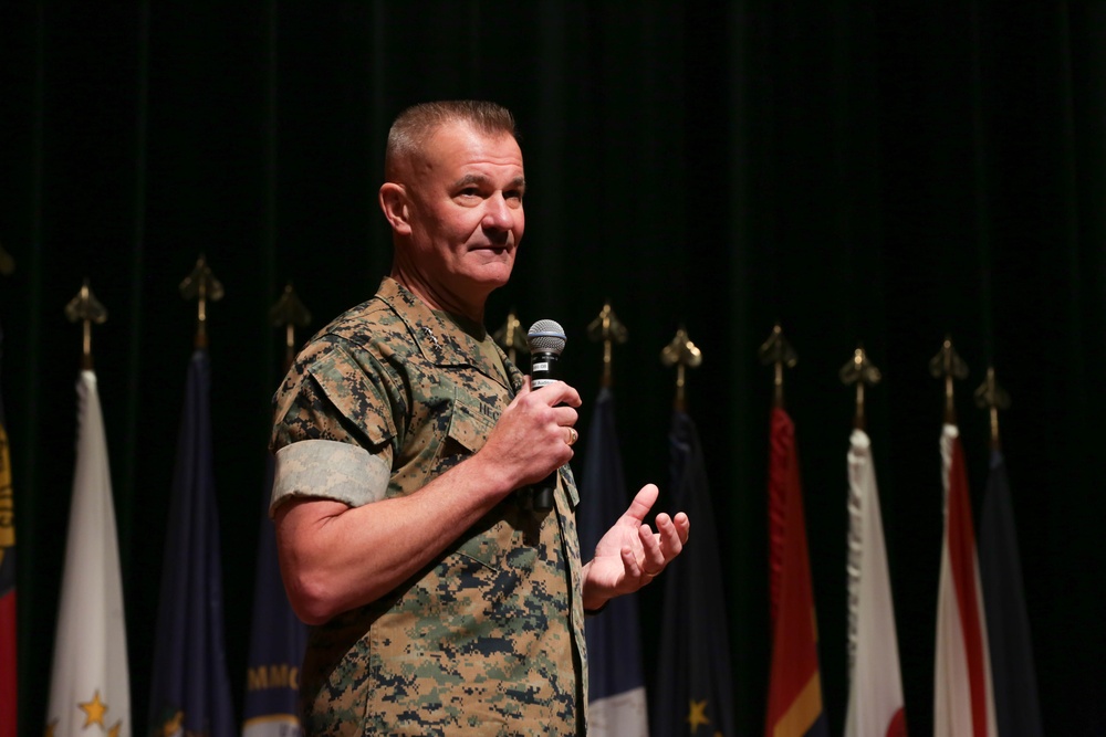 Lt. Gen. Karsten S. Heckl transfers command to Lt. Gen Eric E. Austin during MCCDC Change of Command