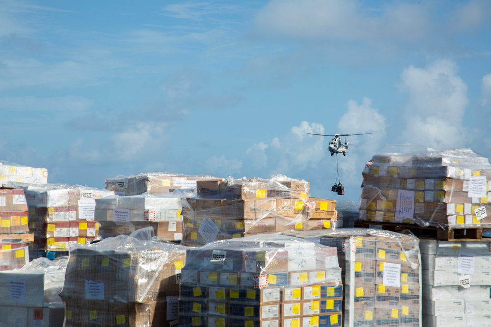 Abraham Lincoln receives cargo during a vertical replenishment