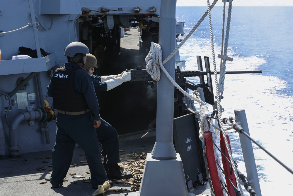 Frank E. Petersen Jr. conducts crew serve weapon shoot