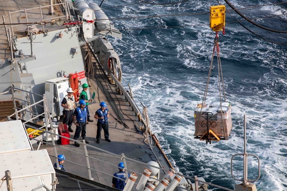 USS Russell Conducts a RAS with USNS Big Horn