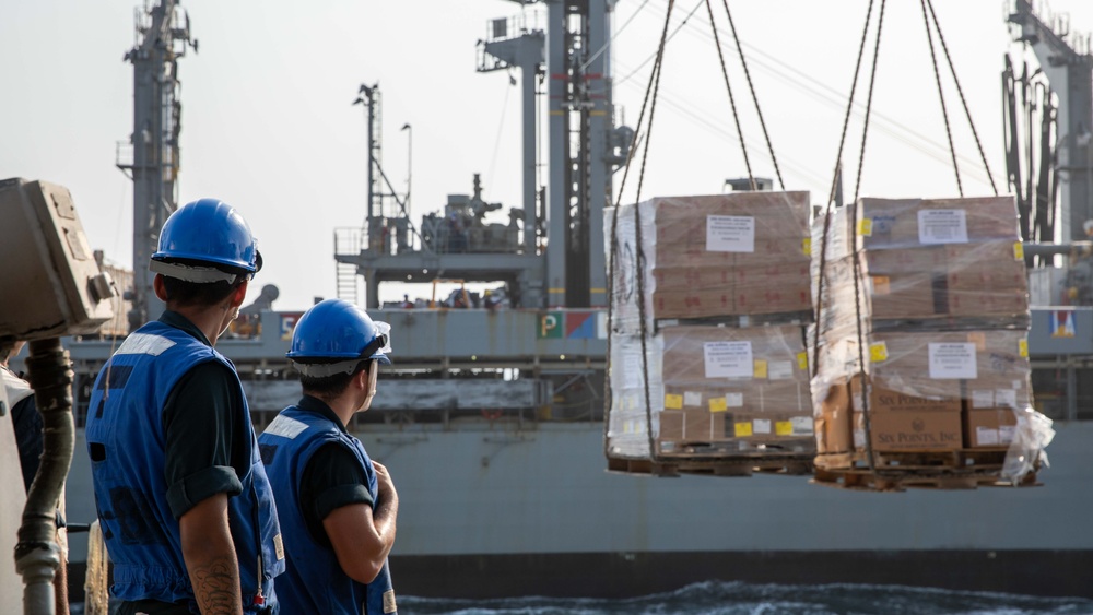 USS Russell Conducts a RAS with USNS Big Horn