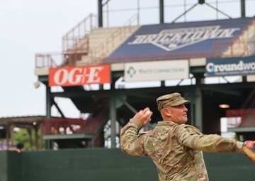 FCOE CG throws ceremonial first pitch for OKCBC