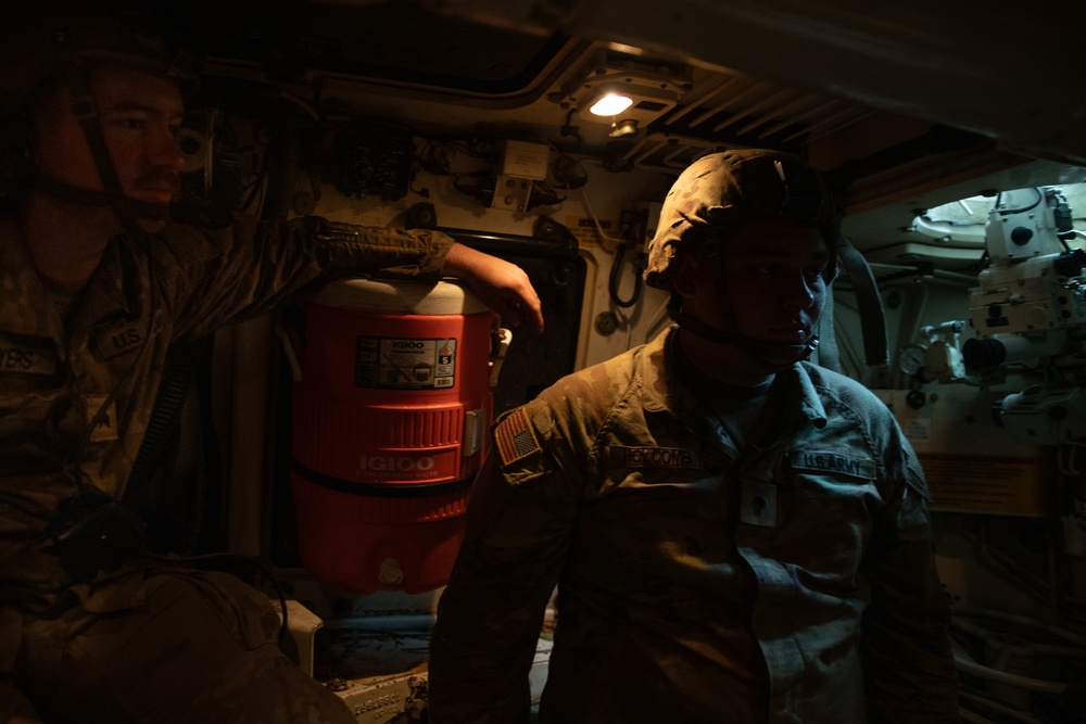 B Battery, 1st Battalion, 201st Field Artillery Regiment reacts to contact and shoots illumination rounds during Northern Strike 2024