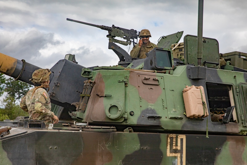 B Battery, 1st Battalion, 201st Field Artillery Regiment reacts to contact and shoots illumination rounds during Northern Strike 2024