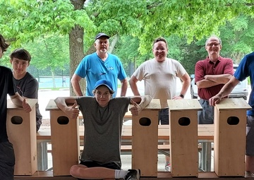 NAVFAC PWD Great Lakes and Troop 46 Eagle Scout Service Project Install Wood Duck Nesting Boxes and Park Bench