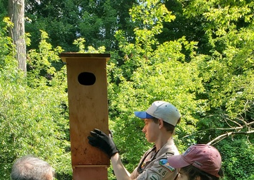 NAVFAC PWD Great Lakes and Troop 46 Eagle Scout Service Project to Install Wood Duck Nesting Boxes and Park Bench