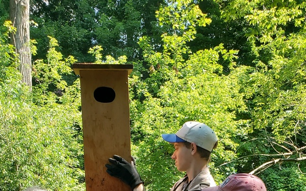 NAVFAC PWD Great Lakes and Troop 46 Eagle Scout Service Project to Install Wood Duck Nesting Boxes and Park Bench