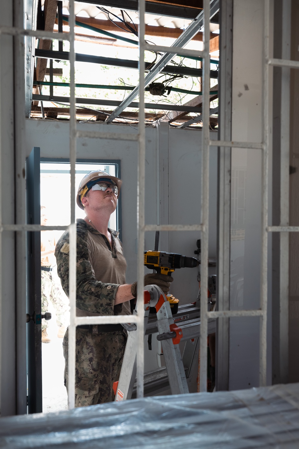 US Navy Seabees work at a construction site in Cartagena, Colombia