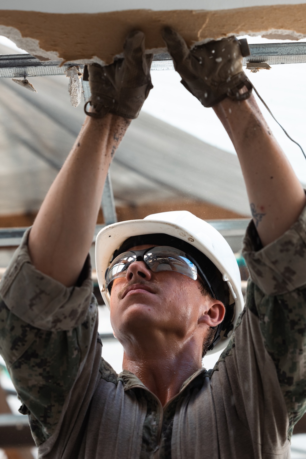 US Navy Seabees work at a construction site in Cartagena, Colombia