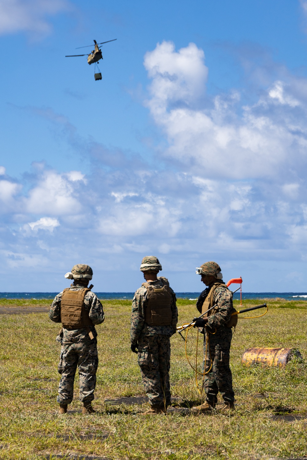 Sky Bound: MWSS-174 Marines and 3-25 GSAB conduct external lift operations in preparation for FARP operations