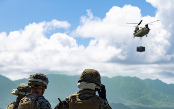 Sky Bound: MWSS-174 Marines and 3-25 GSAB conduct external lift operations in preparation for FARP operations