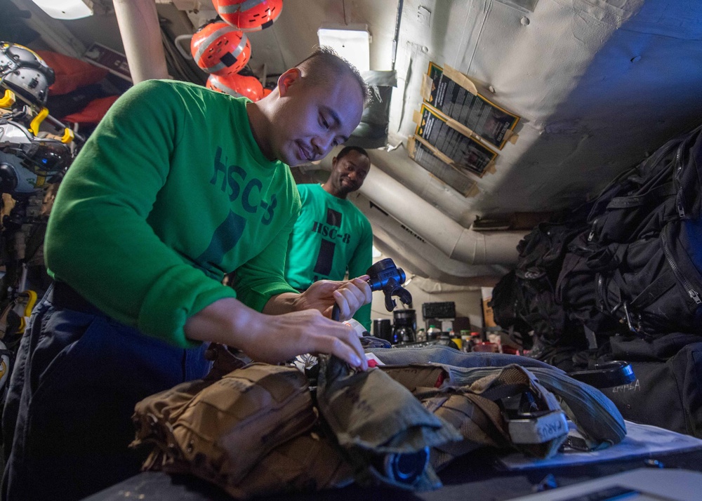 USS Theodore Roosevelt Aircrew Survival Equipmentmen Conduct Routine Maintenance