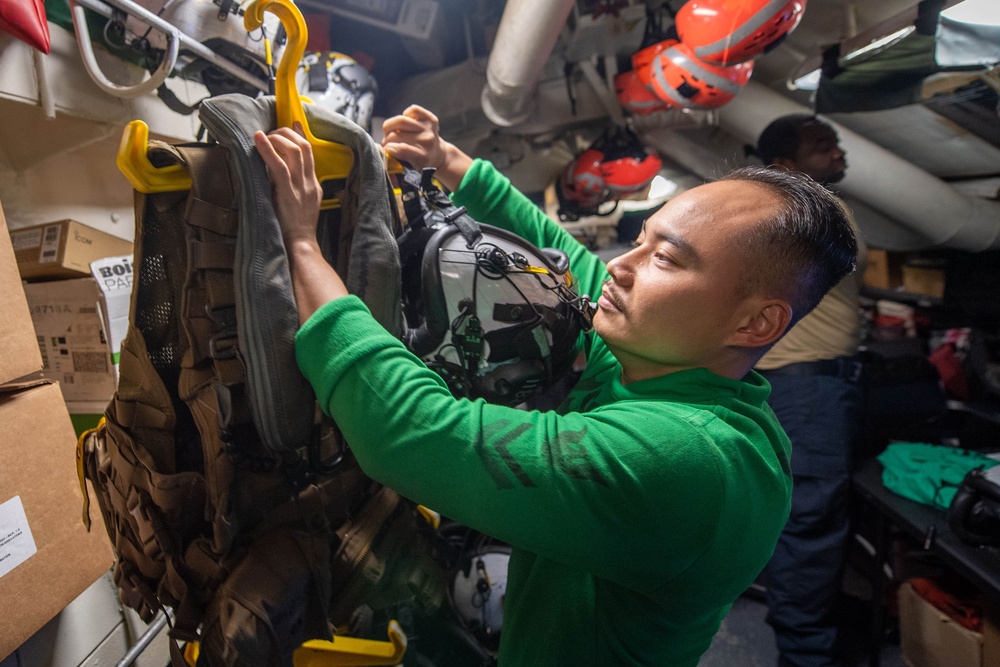 USS Theodore Roosevelt Aircrew Survival Equipmentmen Conduct Routine Maintenance