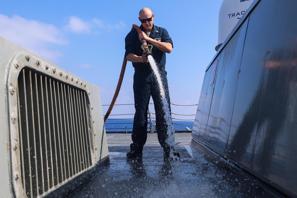 USS Bulkeley executes a Fresh Water Wash-down