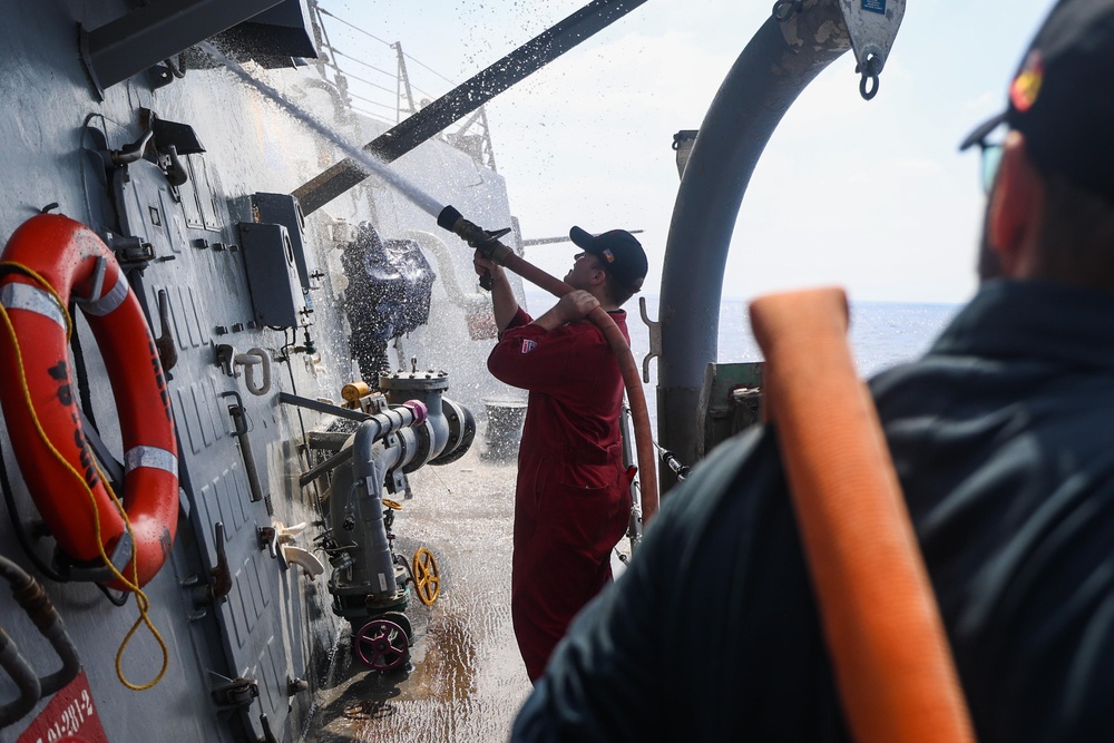 USS Bulkeley executes a Fresh Water Wash-down