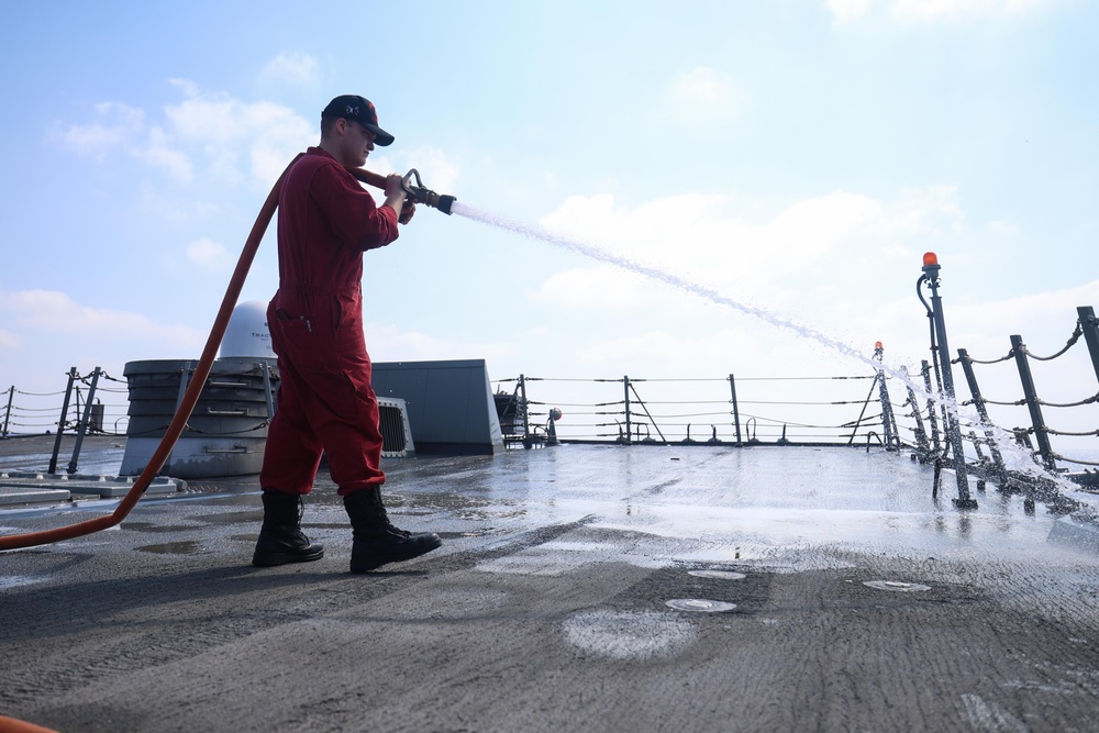USS Bulkeley executes a Fresh Water Wash-down