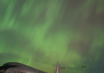 127th Wing tankers under the Northern Lights