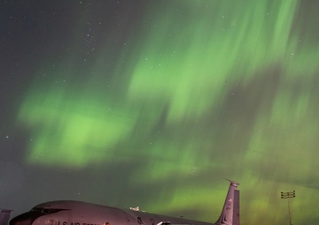 127th Wing tankers under the Northern Lights