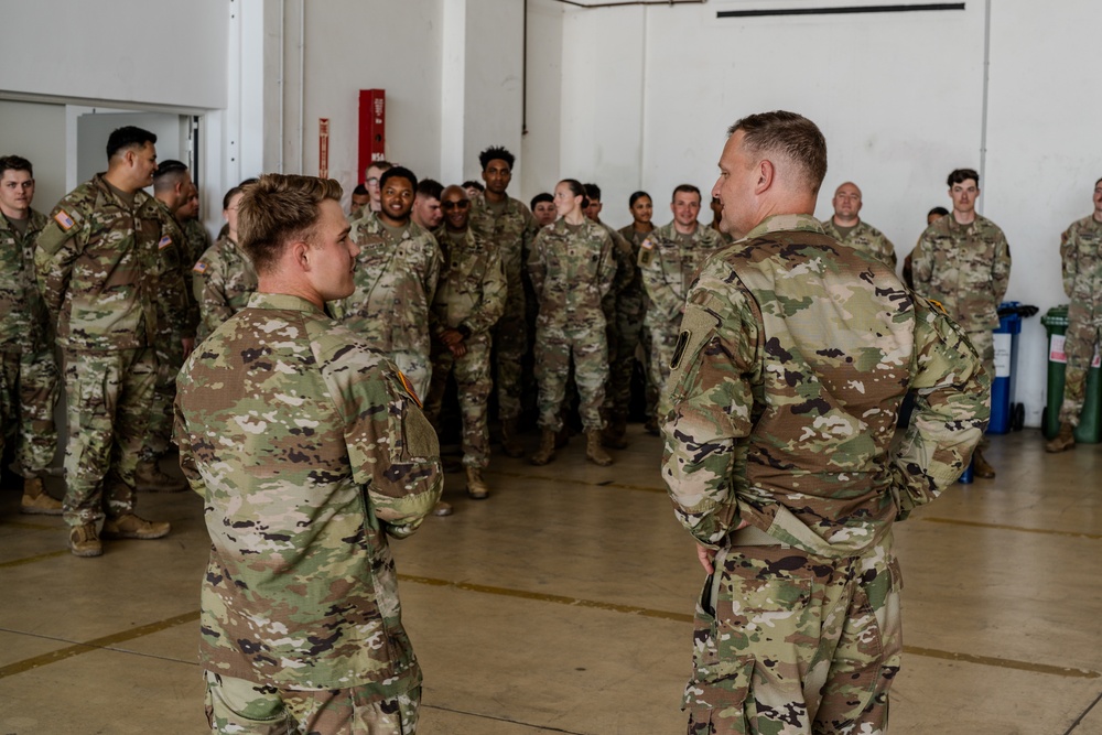 10th AAMDC Commanding General and Command Chief Warrant Officer visit Ansbach, Germany