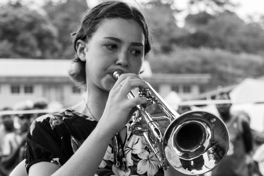 MARFORPAC band performs at Central Market in Guadalcanal