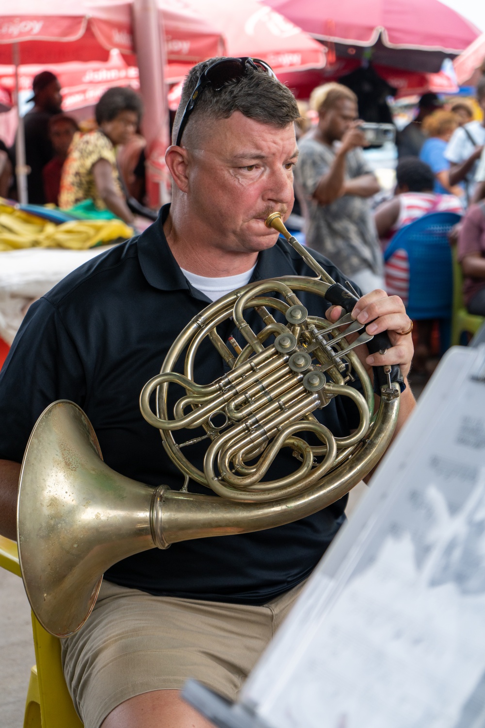 MARFORPAC band performs at Central Market in Guadalcanal
