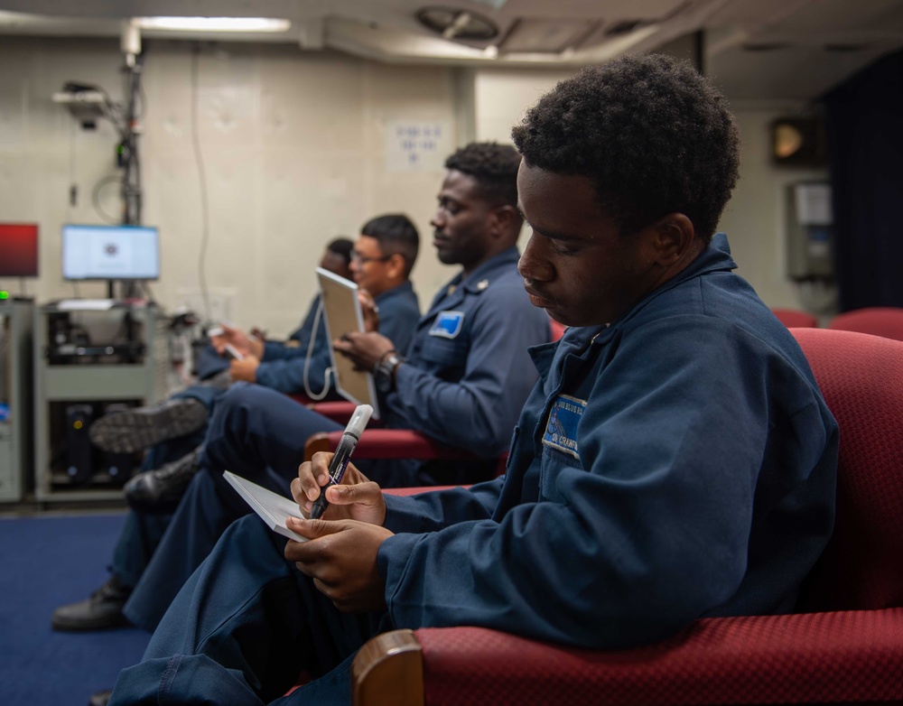 USS Blue Ridge holds helmsman knowledge competition.