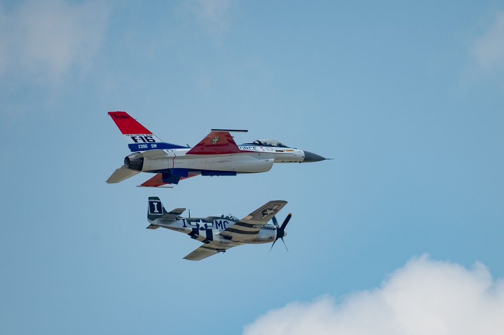 The U.S. Air Force F-16 Viper Demonstration Team performs at the Dayton International Airshow