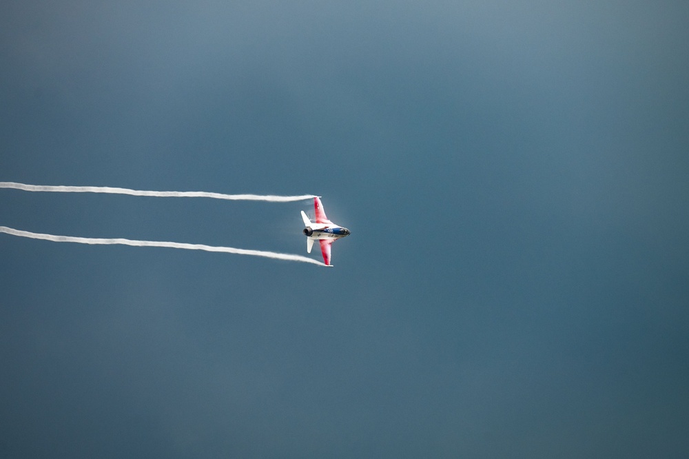 The U.S. Air Force F-16 Viper Demonstration Team performs at the Dayton International Airshow